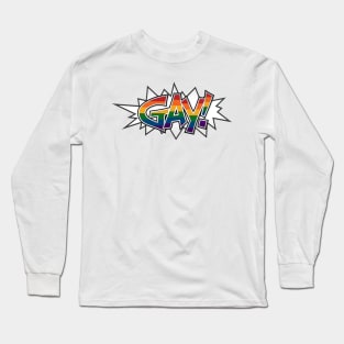 Halftone Gay Pride Typography with Rainbow Flag Background Long Sleeve T-Shirt